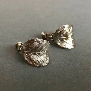 Vintage Napier Silver Curved Leaf Earrings